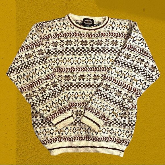 Vintage cotton knit multicoloured Nordic sweater - Picture 1 of 8